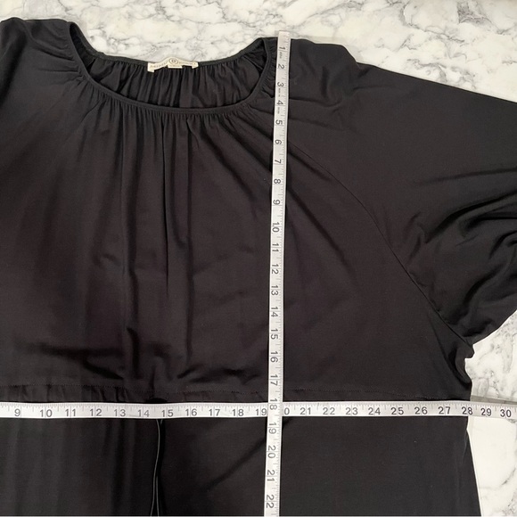 Mimu Maxi Dress Black Drawstring Waist Boatneck Oversized Relaxed Fit Stretch LT - Picture 7 of 10